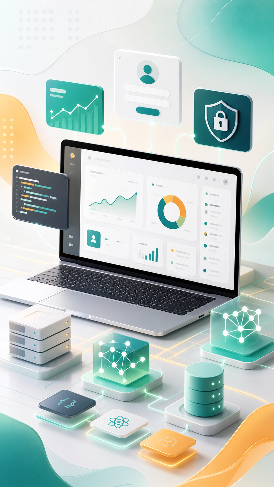 Image2 直式宣傳圖：AI CRM 完整產品與全端技術棧主視覺。
